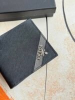 Prada Bags 75PRADA Men's Short Wallet Counter Latest Style, Official Website Synchronization, Genuine Development, Model 2M0513 # Color as shown, blue. The blue leather texture is excellent, with threaded lining. Imported white steel hardware accessories feature a complex color-blocking design, making it more fashionable and unique. Dimensions: Length 11cm, Height 9cm - Image 3