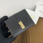 Celine Bags TRIOMPHE16 Glossy Flip Holder Cow Leather Lining Rotating Lock Closure Main Compartment 2 Inner Card Slots Size: 4 3 1 inches 10 7.6 X 2cm Number: 10473 - Image 2