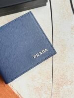 Prada Bags 75PRADA Men's Short Wallet Counter Latest Style, Official Website Synchronization, Genuine Development, Model 2M0513 # Color as shown, blue. The blue leather texture is excellent, with threaded lining. Imported white steel hardware accessories feature a complex color-blocking design, making it more fashionable and unique. Dimensions: Length 11cm, Height 9cm - Image 3