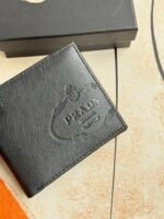 Prada Bags 75PRADA Men's Short Wallet Counter Latest Style, Official Website Synchronization, Genuine Development, Model 2M0513 # Color as shown, blue. The blue leather texture is excellent, with threaded lining. Imported white steel hardware accessories feature a complex color-blocking design, making it more fashionable and unique. Dimensions: Length 11cm, Height 9cm - Image 3