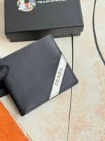 Prada Bags 75PRADA Men's Short Wallet Counter Latest Style, Official Website Synchronization, Genuine Development, Model 2M0513# Color as shown, blue. The blue leather texture is excellent, with threaded lining. Imported white steel hardware accessories feature a complex color-blocking design, making it more fashionable and unique. Dimensions: Length 11cm, Height 9cm - Image 3