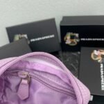 Prada Bags PRADA Official Synchronized New Arrival, Enamel Triangle Metal Logo Zipper Closure Nylon Cosmetic Bag Regular Women's Style ✌ Product Cabinet Special Real Shot [Strong]! Size: Quality Leather: Original Color: Gold Black Silver Buckle, Plum Red, Pink, Sky Blue, Apricot, Green, Lavender Purple, Size 12 *3.5 *8 ㎝ , model LM217 - Image 8