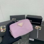 Prada Bags PRADA Official Synchronized New Arrival, Enamel Triangle Metal Logo Zipper Closure Nylon Cosmetic Bag Regular Women's Style ✌ Product Cabinet Special Real Shot [Strong]! Size: Quality Leather: Original Color: Gold Black Silver Buckle, Plum Red, Pink, Sky Blue, Apricot, Green, Lavender Purple, Size 12 *3.5 *8 ㎝ , model LM217 - Image 2