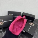 Prada Bags PRADA Official Synchronized New Arrival, Enamel Triangle Metal Logo Zipper Closure Nylon Cosmetic Bag Regular Women's Style ✌ Product Cabinet Special Real Shot [Strong]! Size: Quality Leather: Original Color: Gold Black Silver Buckle, Plum Red, Pink, Sky Blue, Apricot, Green, Lavender Purple, Size 12 *3.5 *8 ㎝ , model LM217 - Image 7