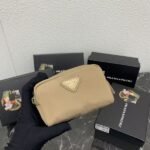 Prada Bags PRADA Official Synchronized New Arrival, Enamel Triangle Metal Logo Zipper Closure Nylon Cosmetic Bag Regular Women's Style✌✌✌ Product Cabinet Special Real Shot [Strong]! Size: Quality Leather: Original Color: Gold Black Silver Buckle, Plum Red, Pink, Sky Blue, Apricot, Green, Lavender Purple, Size 12㎝*3.5㎝*8㎝, model LM217 - Image 2