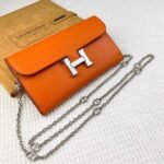 Hermes Bags Hermes Constance Chain Crossbody Bag p155 Model: 539-1 Palm Print Silver Buckle Size: 22*11cm Made of Empson cowhide, it feels soft comfortable.Exquisite elegant, with smooth straight edges. It has two bill inside, one zipper pocket, and 12 card slots for super large capacity, which can hold phone.Can be worn crossbody an underarm bag, chain length 120cm, detachable as a wallet or clutch, multi-use bag - Image 7
