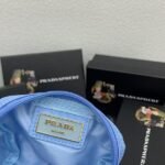 Prada Bags PRADA Official Synchronized New Arrival, Enamel Triangle Metal Logo Zipper Closure Nylon Cosmetic Bag Regular Women's Style✌✌✌ Product Cabinet Special Real Shot [Strong]! Size: Quality Leather: Original Color: Gold Black Silver Buckle, Plum Red, Pink, Sky Blue, Apricot, Green, Lavender Purple, Size 12㎝*3.5㎝*8㎝, model LM217 - Image 9
