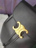 Celine Bags 200 Model No. 118702 Black Backpack, TRIOMPHE Magnetic Buckle Drawstring Leather Series, Adjustable Strap, Handheld, and Single Shoulder Carrying.Size: 25cm-18cm-13cm - Image 5