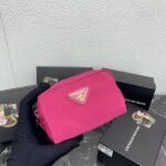 Prada Bags PRADA Official Synchronized New Arrival, Enamel Triangle Metal Logo Zipper Closure Nylon Cosmetic Bag Regular Women's Style ✌ Product Cabinet Special Real Shot [Strong]! Size: Quality Leather: Original Color: Gold Black Silver Buckle, Plum Red, Pink, Sky Blue, Apricot, Green, Lavender Purple, Size 12 *3.5 *8 ㎝ , model LM217 - Image 2