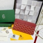 Goyard Bags 90 Goya Matignon Large Wallet is designed as long style with full closure security.It contains 12 card slots, a central zipper pocket, two large storage compartments for cards, banknotes, coins, and other daily documents. Style number: 98188 Color: Red Size: 20cm 2.3cm x 11cm