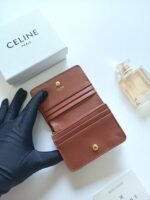 Celine Bags ￥75 Celine Classic Business Holder, Large Cowhide Interior with Smooth Microfiber CANVAS Logo Print, gold Trim TRIOMPHE Metal Snap Closure, Zipper Coin 5 Card Slots, Banknote Pocket, 1 Flat Pocket No.: 10K623 Size:11 9 X 3cm - Image 5