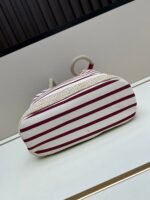 Prada Bags Batch 230 Prada New Products Let's Check Out This Season's Super Eye-catching Bags Canvas Striped Mariner Bucket Handbag, Red and White Stripes Woven Handle ~ Large capacity, ultra-lightweight, especially suitable for commuting! color scheme also suits vacation well⛱ The bag design is very thoughtful with metal rings on both sides, allowing you to hang your favorite doll pendants freely ​ Dimensions 26x28x12, model 2548 - Image 5