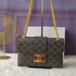 Celine Bags 210 Style No. 115853 Old Flower Color Crossbody and Shoulder Medium Cow Leather Handbag, gold Finish, Two Compartments, Central Zipper Pocket, Size: 25cm-15cm-8cm