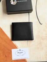 Prada Bags 75PRADA Men's Short Wallet Counter Latest Style, Official Website Synchronization, Genuine Development, Model 2M0513 # Color as shown, blue. The blue leather texture is excellent, with threaded lining. Imported white steel hardware accessories feature a complex color-blocking design, making it more fashionable and unique. Dimensions: Length 11cm, Height 9cm - Image 2