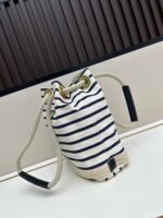 Prada Bags Batch 230 Prada New Products Let's Check Out This Season's Super Eye-catching Bags Canvas Striped Mariner Bucket Handbag, Red and White Stripes Woven Handle ~ Large capacity, ultra-lightweight, especially suitable for commuting! color scheme also suits vacation well⛱ The bag design is very thoughtful with metal rings on both sides, allowing you to hang your favorite doll pendants freely ​ Dimensions 26x28x12, model 2548 - Image 2