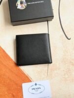 Prada Bags 75PRADA Men's Short Wallet Counter Latest Style, Official Website Synchronization, Genuine Development, Model 2M0513 # Color as shown, blue. The blue leather texture is excellent, with threaded lining. Imported white steel hardware accessories feature a complex color-blocking design, making it more fashionable and unique. Dimensions: Length 11cm, Height 9cm - Image 2