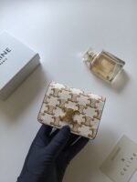 Celine Bags ￥75 Celine Classic Business Holder, Large Cowhide Interior with Smooth Microfiber CANVAS Logo Print, gold Trim TRIOMPHE Metal Snap Closure, Zipper Coin 5 Card Slots, Banknote Pocket, 1 Flat Pocket No.: 10K623 Size:11 9 X 3cm - Image 4