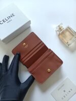 Celine Bags ￥75 Celine Classic Business Holder, Large Cowhide Interior with Smooth Microfiber CANVAS Logo Print, gold Trim TRIOMPHE Metal Snap Closure, Zipper Coin 5 Card Slots, Banknote Pocket, 1 Flat Pocket No.: 10K623 Size:11 9 X 3cm - Image 5