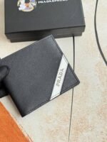 Prada Bags 75PRADA Men's Short Wallet Counter Latest Style, Official Website Synchronization, Genuine Development, Model 2M0513 # Color as shown, blue. The blue leather texture is excellent, with threaded lining. Imported white steel hardware accessories feature a complex color-blocking design, making it more fashionable and unique. Dimensions: Length 11cm, Height 9cm - Image 3