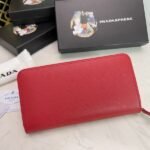 Prada Bags P95 PRADA, Small Zipper Wallet Classic Work, Simple Fashion, Italian Top Grade Original Single Cross Grain Cowhide Leather with Excellent Texture, Imported Threaded Lining, White Steel Metal Hardware Accessories! and Even Stitching, Exquisite Workmanship, Size: 19x10x2.5, Color: Triangle Label Plum Bright Red, Blue, Black, Pink, Number: ML201 - Image 3