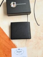 Prada Bags 75PRADA Men's Short Wallet Counter Latest Style, Official Website Synchronization, Genuine Development, Model 2M0513 # Color as shown, blue. The blue leather texture is excellent, with threaded lining. Imported white steel hardware accessories feature a complex color-blocking design, making it more fashionable and unique. Dimensions: Length 11cm, Height 9cm - Image 2