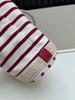 Prada Bags Batch 230 Prada New Products Let's Check Out This Season's Super Eye-catching Bags Canvas Striped Mariner Bucket Handbag, Red and White Stripes Woven Handle ~ Large capacity, ultra-lightweight, especially suitable for commuting! color scheme also suits vacation well⛱ The bag design is very thoughtful with metal rings on both sides, allowing you to hang your favorite doll pendants freely ​ Dimensions 26x28x12, model 2548 - Image 6