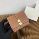Celine Bags TRIOMPHE16 Small Glossy 70% off Wallet Leather Lining: Cow Leather/Fabric gold Finish Rotating Lock Closure Snap Button Foldable Coin 5 Card Slots 1 Banknote Pocket Flat Pockets Size: 4 2 inches 10.5 9.5 X 4cm Number: 10523 - Image 2