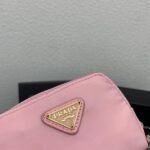 Prada Bags PRADA Official Synchronized New Arrival, Enamel Triangle Metal Logo Zipper Closure Nylon Cosmetic Bag Regular Women's Style✌✌✌ Product Cabinet Special Real Shot [Strong]! Size: Quality Leather: Original Color: Gold Black Silver Buckle, Plum Red, Pink, Sky Blue, Apricot, Green, Lavender Purple, Size 12㎝*3.5㎝*8㎝, model LM217 - Image 6