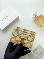 Celine Bags 50 CELINE New Embossed Logo Holder, Made of Top Layer Cowhide, Two Card Slots + One Middle Insert Pocket, Style No.: 10L833, Size: 10.5×7cm - Image 4